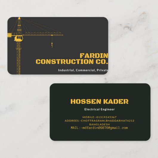 CUNSTRUCTION BUISSNESS CARD. VISITEKAARTJE (Voorkant / Achterkant)