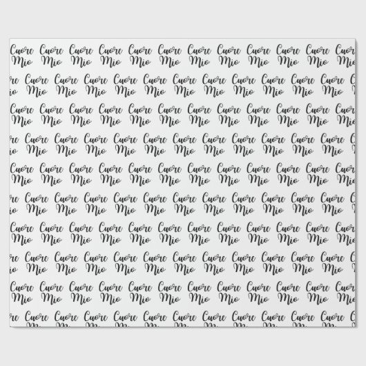 Cuore Mio (My heart) Chic Black Script Repeat Cadeaupapier (Vlak)