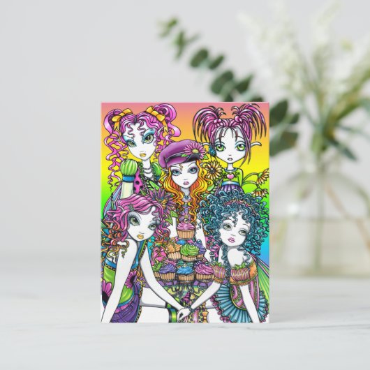 Cup Cake Rainbow Fairies Party Postcard Briefkaart (Staand voorkant)