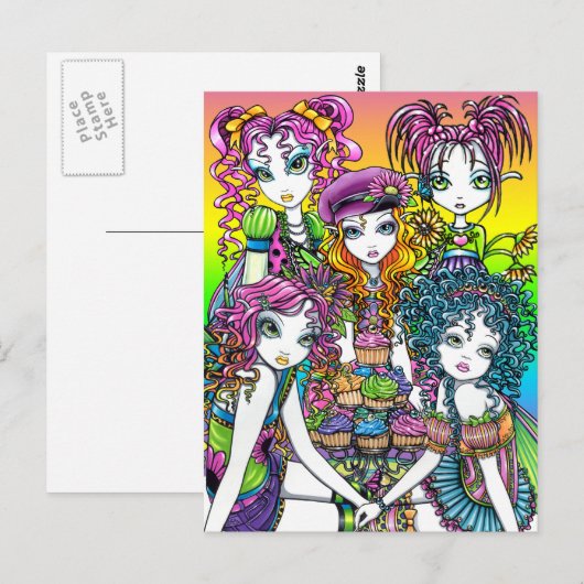 Cup Cake Rainbow Fairies Party Postcard Briefkaart (Voorkant / Achterkant)
