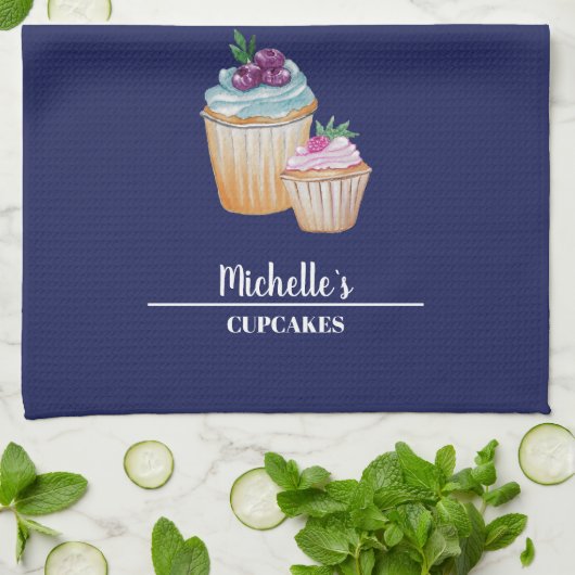Cup Cakes En Vruchten Aquarel Theedoek (Gevouwen)