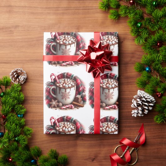Cup Hot Chocolate Candy Cane Geplaid servet Cadeaupapier (Feestdagen Geschenken)