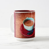 Cup Lepel Typografie Embedded Word Cloud Custom Tweekleurige Koffiemok (Voorkant links)