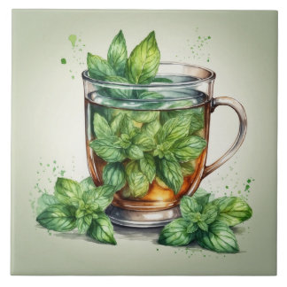 Cup of Mint Tea with Fresh Peppermint Leaves Tegeltje