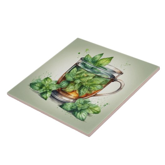 Cup of Mint Tea with Fresh Peppermint Leaves Tegeltje (Zijkant)