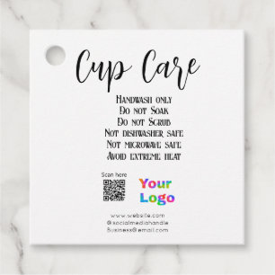 Cup verzorgingsinstructies voeg bedrijfsnaam toe l bedankjes labels