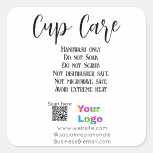 Cup verzorgingsinstructies voeg bedrijfsnaam toe l vierkante sticker