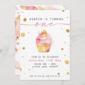 Cupcake 1e verjaardag uitnodiging meisjes (Voorkant / Achterkant)