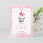 Cupcake 1e verjaardag uitnodiging – Sweet Pink Bas (Staand voorkant)