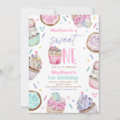 Cupcake 1st Birthday Party Sweet One Snoep Party Kaart (Voorkant)
