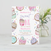 Cupcake 1st Birthday Party Sweet One Snoep Party Kaart (Staand voorkant)