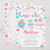 Cupcake 1st Birthday Uitnodiging - Unicorn Cupcake (Voorkant / Achterkant)