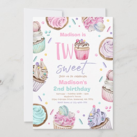 Cupcake 2e verjaardagsfeest Twee Sweet Snoep Party Kaart (Voorkant)