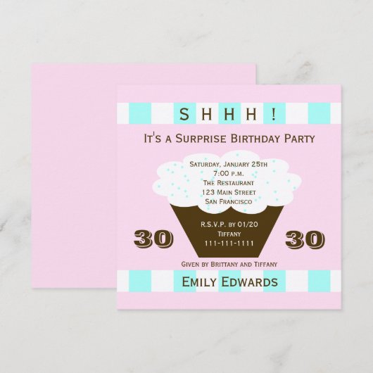 Cupcake 30e verrassing verjaardagsfeestje uitnodig kaart (Voorkant / Achterkant)