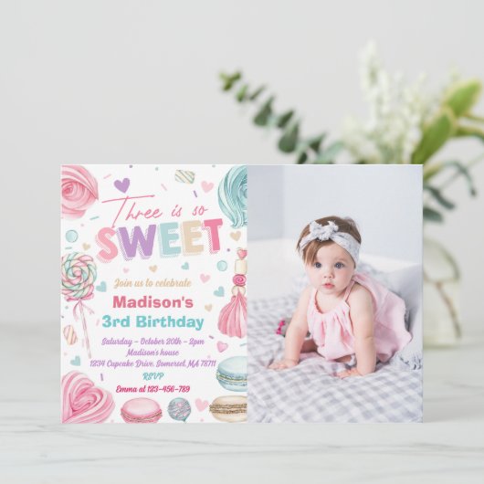 Cupcake 3e verjaardagsfeestje drie ooit is zo lief kaart (Staand voorkant)