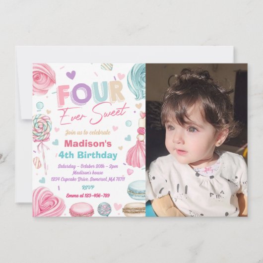 Cupcake 4e verjaardagsfeestje vier ooit zo lief kaart (Voorkant)