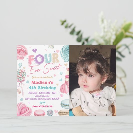 Cupcake 4e verjaardagsfeestje vier ooit zo lief kaart (Staand voorkant)