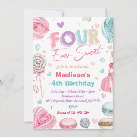 Cupcake 4e verjaardagsfeestje vier ooit zo lief kaart (Voorkant)