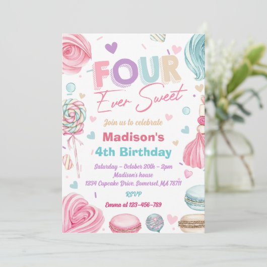 Cupcake 4e verjaardagsfeestje vier ooit zo lief kaart (Staand voorkant)