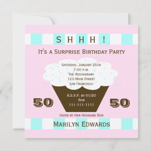 Cupcake 50e verrassing verjaardagsfeestje uitnodig kaart