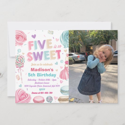 Cupcake 5e verjaardagsfeestje vijf is zo lief foto kaart (Voorkant)