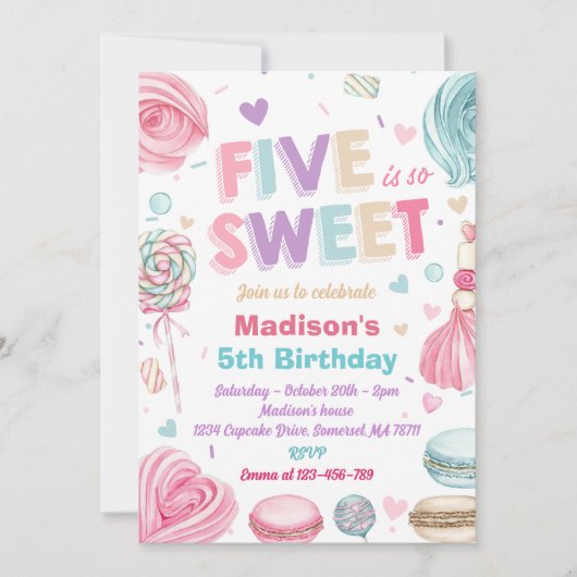 Cupcake 5e verjaardagsfeestje Vijf is zo lief Snoe Kaart (Voorkant)