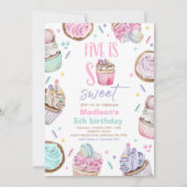 Cupcake 5e verjaardagsfeestje Vijf is zo lief Snoe Kaart (Voorkant)