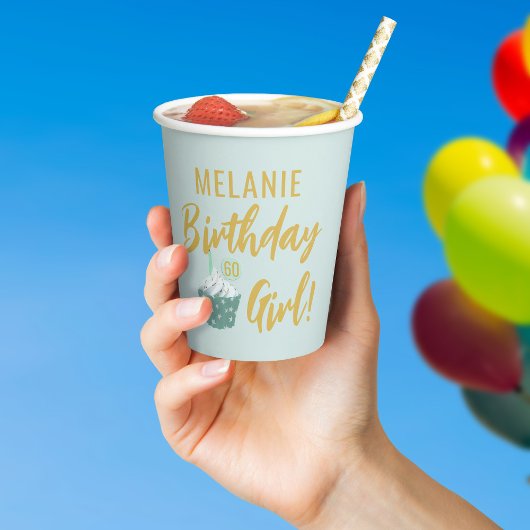 Cupcake 60e verjaardag Meisje Mint Groen 8 oz Papieren Bekers