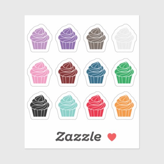 Cupcake aangepaste kleur Schattigee taarten Sticker (Vel)