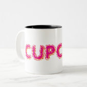 Cupcake Aangepaste Roze Tekst Tweekleurige Koffiemok (Voorkant links)