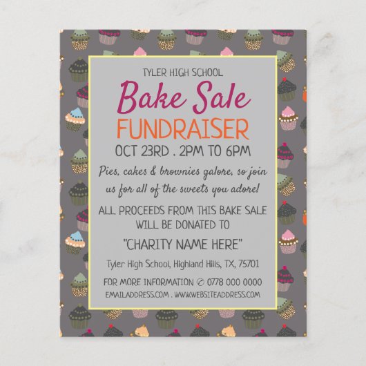 Cupcake Achtergrond, Charity Bake Sale Event Adver Flyer (Voorkant)