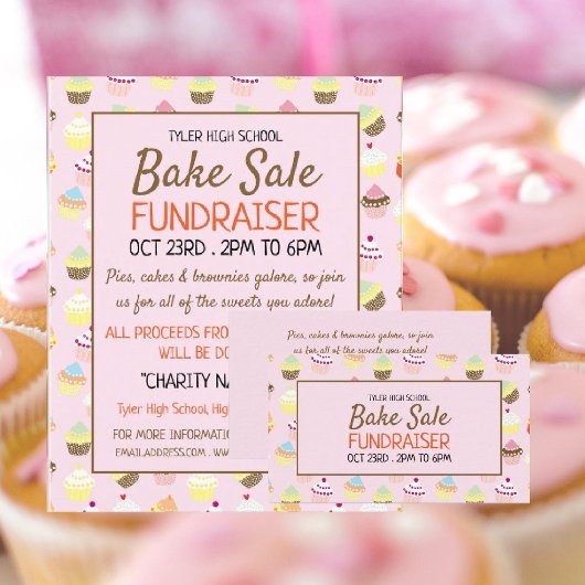 Cupcake Achtergrond, Charity Bake Sale Event Adver Flyer
