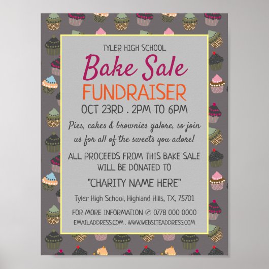 Cupcake Achtergrond, Charity Bake Sale Event Adver Poster (Voorkant)