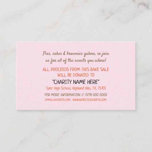 Cupcake Achtergrond, Charity Bake Sale Event Adver Visitekaartje (Achterkant)