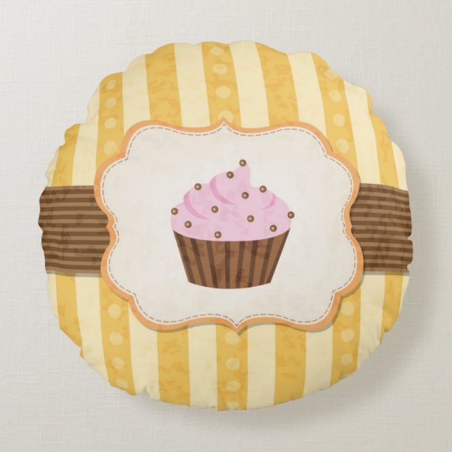  Cupcake Achtergrond Rond Kussen (Voorkant)