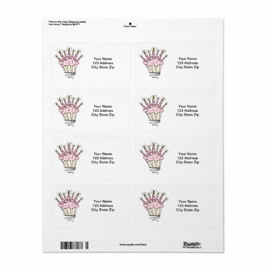 Cupcake adresetiketten etiket (Full Sheet)