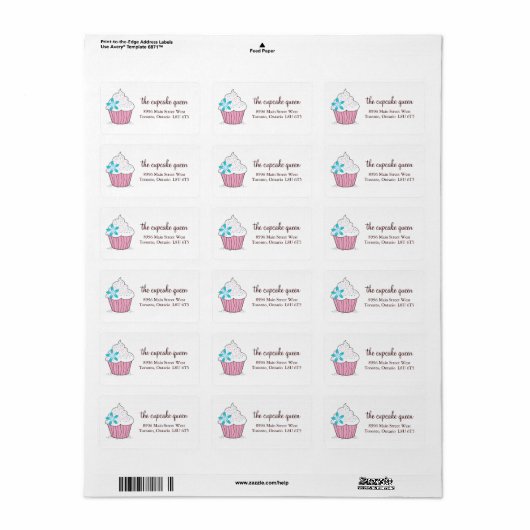 Cupcake-Adresetiketten Etiket (Full Sheet)