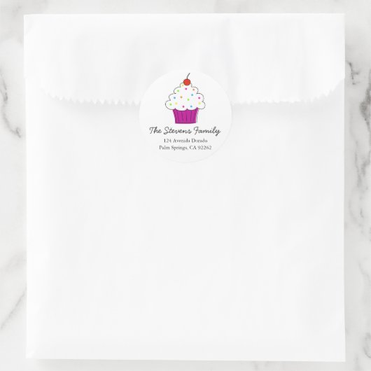 Cupcake-Adresetiketten Ronde Sticker (Tas)