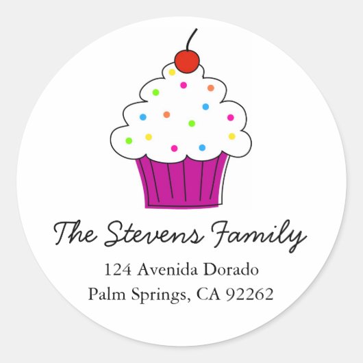 Cupcake-Adresetiketten Ronde Sticker (Voorkant)