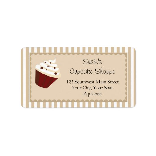 Cupcake Adresetiketten, zachte mokka strepen Etiket (Voorkant)