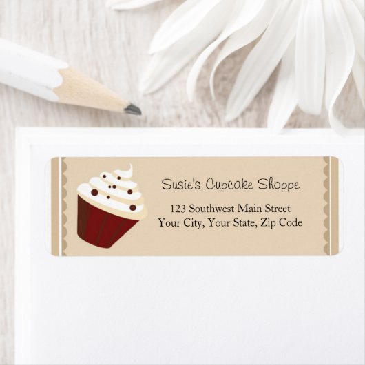 Cupcake Adresetiketten, zachte mokka strepen Etiket (Insitu)