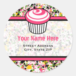 Cupcake Adreslabel - Multicolour Paint Splatter Ronde Sticker