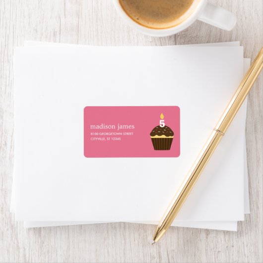 Cupcake adreslabel - roze etiket (Insitu)