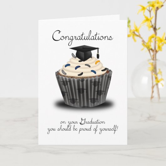 Cupcake Afstuderen gefeliciteerd Kaart (Gele Bloem)