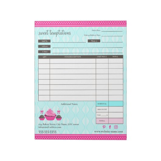Cupcake and Cake Pops Receipt Order Form Notitieblok (Linkerzijde)