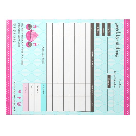 Cupcake and Cake Pops Receipt Order Form Notitieblok (Voorkant)