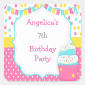 Cupcake and Sprinkles Birthday Party Vierkante Sticker (Voorkant)