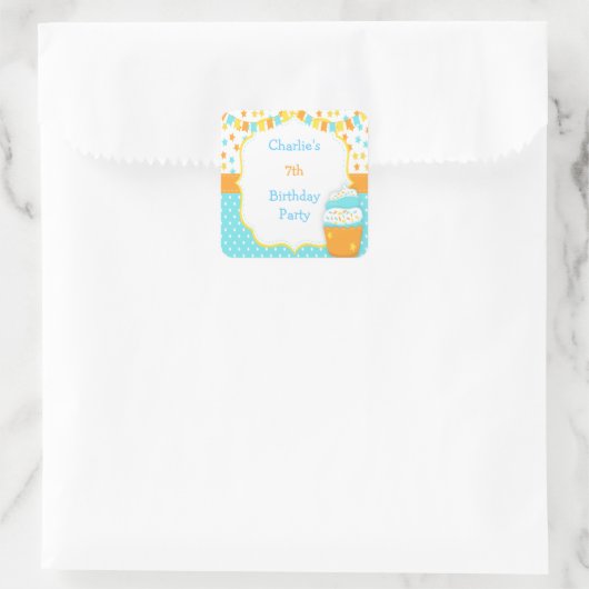 Cupcake and Sprinkles Birthday Party Vierkante Sticker (Tas)
