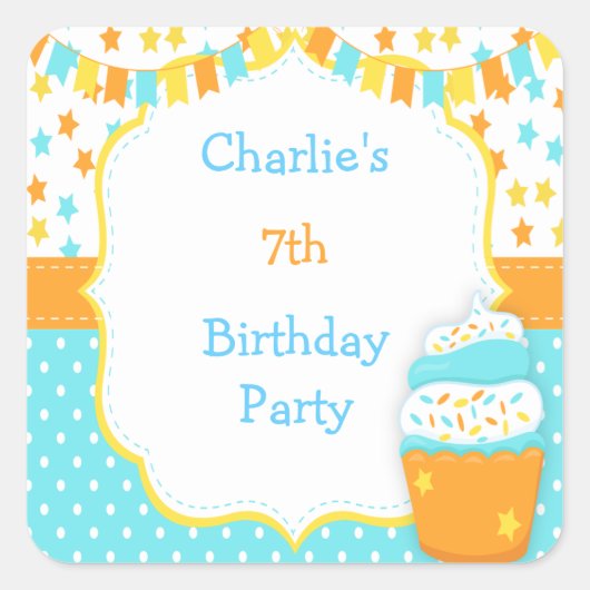 Cupcake and Sprinkles Birthday Party Vierkante Sticker (Voorkant)