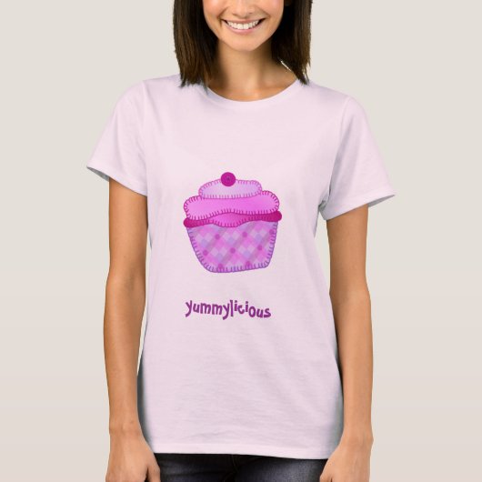 Cupcake Applique Damestop - Mauve en Roze T-shirt (Voorkant)